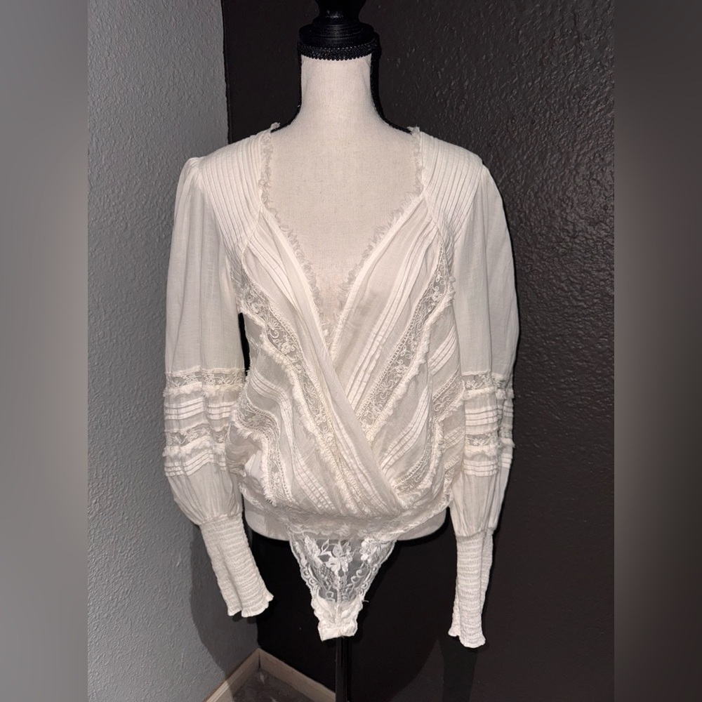 Free People White Lace Detail body suit